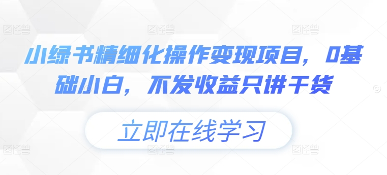小绿书精细化操作变现项目，0基础小白，不发收益只讲干货 - 小毅网创-小毅网创