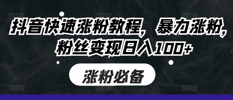 抖音快速涨粉教程，暴力涨粉，粉丝变现日入100+ - 小毅网创-小毅网创
