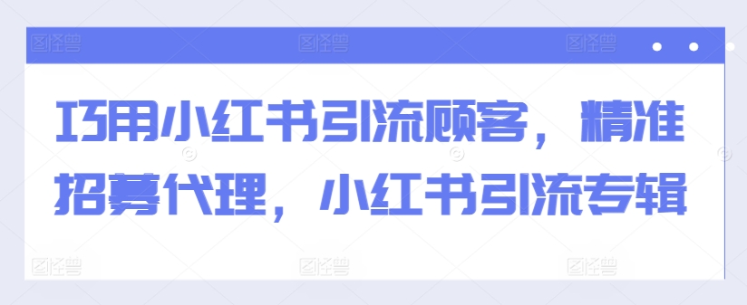 巧用小红书引流顾客，精准招募代理，小红书引流专辑 - 小毅网创-小毅网创
