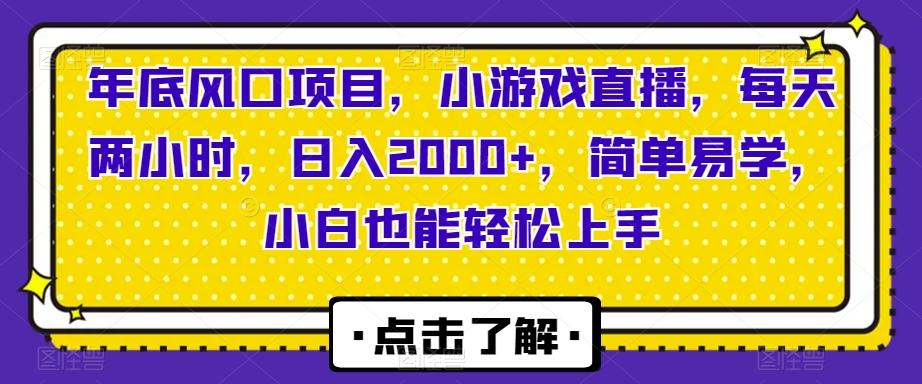 年底风口项目，小游戏直播，每天两小时，日入2000+，简单易学，小白也能轻松上手 - 小毅网创-小毅网创
