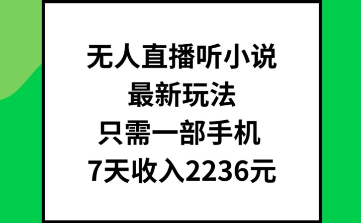 无人直播听小说最新玩法，只需一部手机，7天收入2236元【揭秘】 - 小毅网创-小毅网创