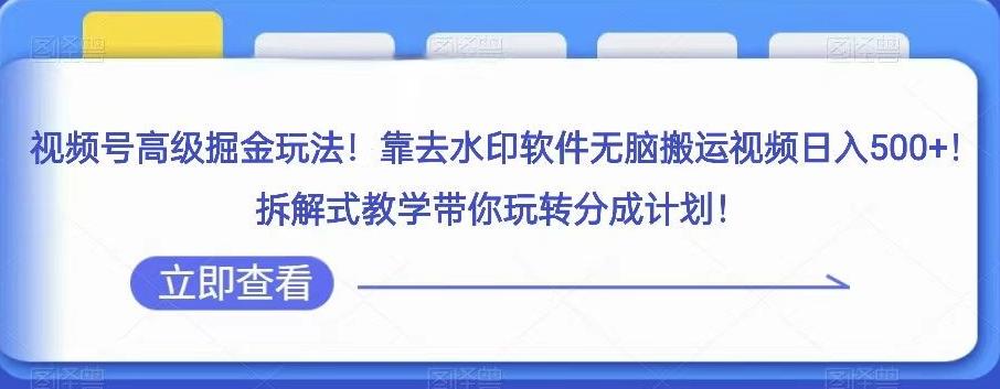 视频号高级掘金玩法，靠去水印软件无脑搬运视频日入500+，拆解式教学带你玩转分成计划【揭秘】 - 小毅网创-小毅网创