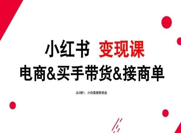 2024年最新小红书变现课，电商&买手带货&接商单，从0到1，小白高效轻创业 - 小毅网创-小毅网创
