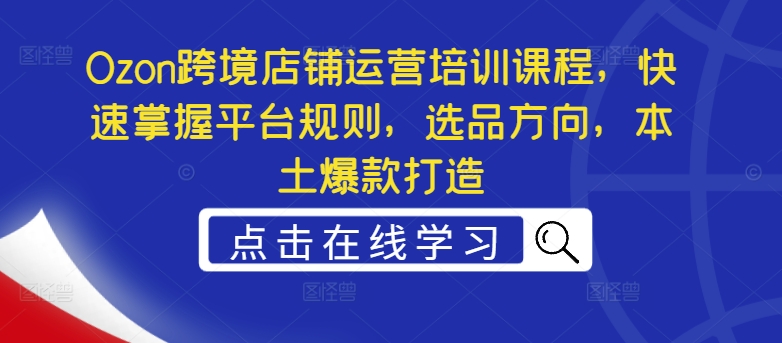 Ozon跨境店铺运营培训课程，快速掌握平台规则，选品方向，本土爆款打造 - 小毅网创-小毅网创