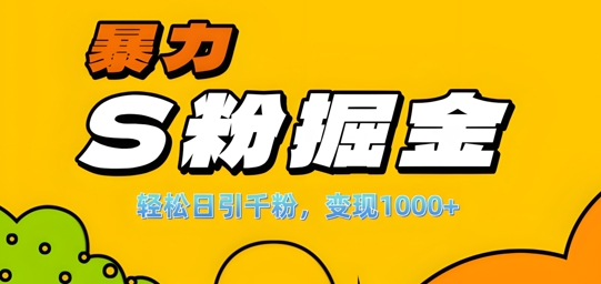 单人单机日引千粉，变现1k+，S粉流量掘金计划攻略【揭秘】 - 小毅网创-小毅网创
