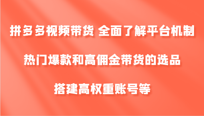拼多多视频带货 全面了解平台机制、热门爆款和高佣金带货的选品，搭建高权重账号等 - 小毅网创-小毅网创