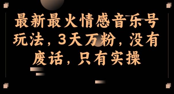 最新最火情感音乐号玩法，3天万粉，没有废话，只有实操 - 小毅网创-小毅网创