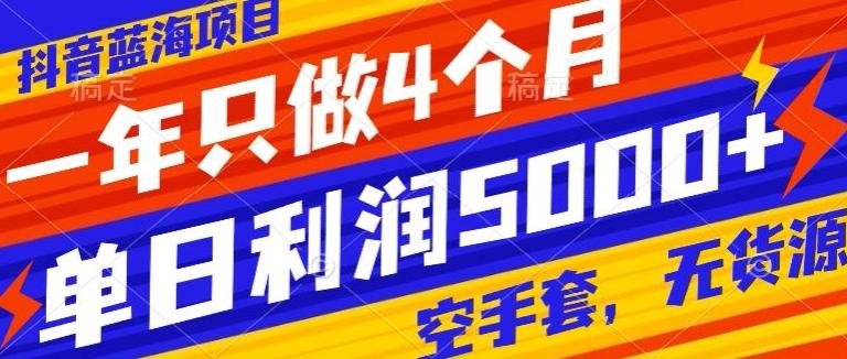 抖音蓝海项目，一年只做4个月，空手套，无货源，单日利润5000+ - 小毅网创-小毅网创
