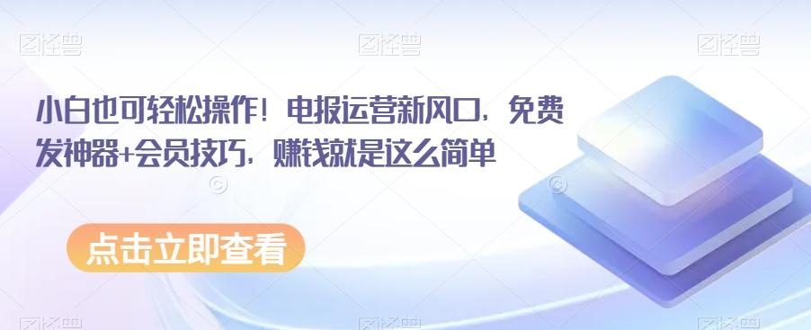 小白也可轻松操作！电报运营新风口，免费发神器+会员技巧，赚钱就是这么简单 - 小毅网创-小毅网创