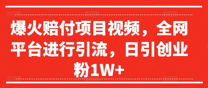爆火赔付项目视频，全网平台进行引流，日引创业粉1W+【揭秘】 - 小毅网创-小毅网创