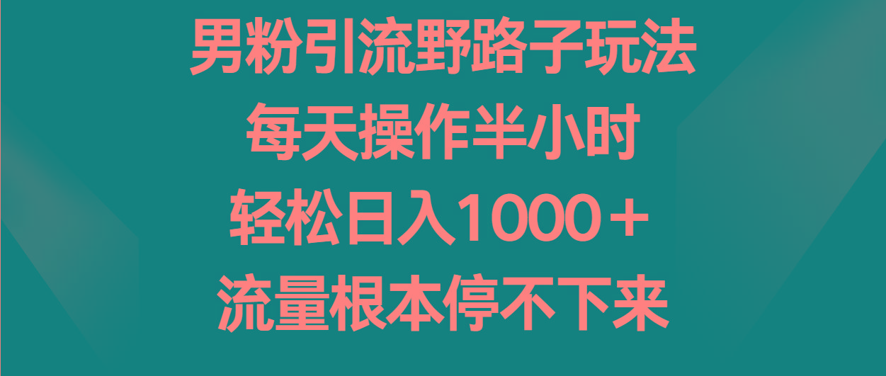 男粉引流野路子玩法，每天操作半小时轻松日入1000＋，流量根本停不下来 - 小毅网创-小毅网创
