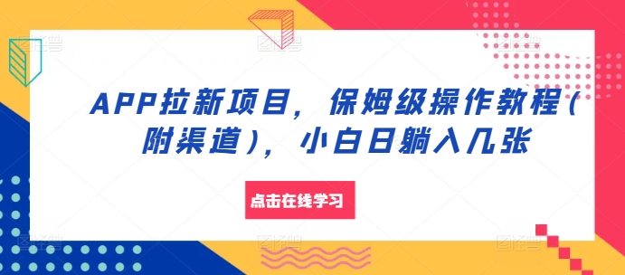 APP拉新项目，保姆级操作教程(附渠道)，小白日躺入几张【揭秘】 - 小毅网创-小毅网创
