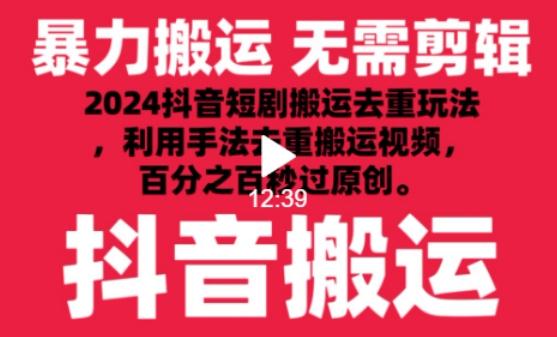 2024最新抖音搬运技术，抖音短剧视频去重，手法搬运，利用工具去重，达到秒过原创的效果【揭秘】 - 小毅网创-小毅网创