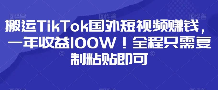 搬运TikTok国外短视频赚钱，一年收益100W！全程只需复制粘贴即可 - 小毅网创-小毅网创