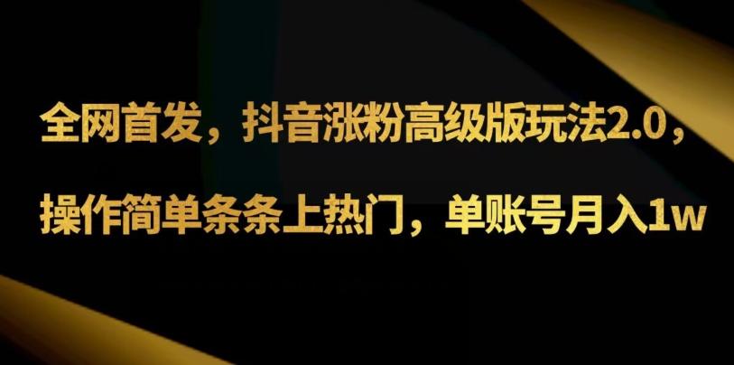 抖音涨粉高级版玩法3.0，操作简单条条上热门，单账号月入1w可批量矩阵（附1500素材） - 小毅网创-小毅网创