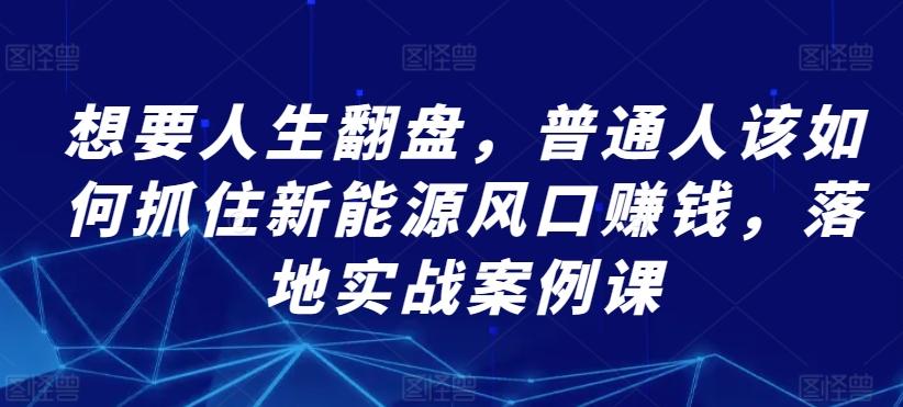 想要人生翻盘，普通人该如何抓住新能源风口赚钱，落地实战案例课 - 小毅网创-小毅网创