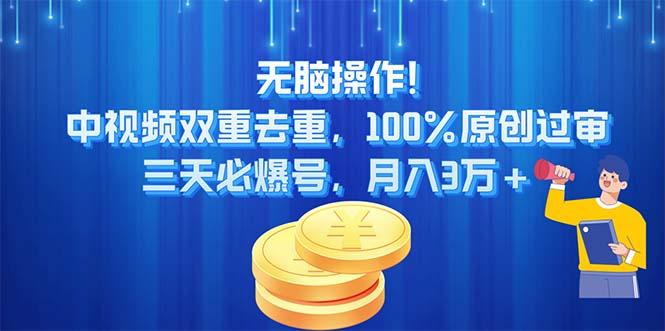 无脑操作!中视频双重去重，100%原创过审，三天必爆号，月入3万+ - 小毅网创-小毅网创