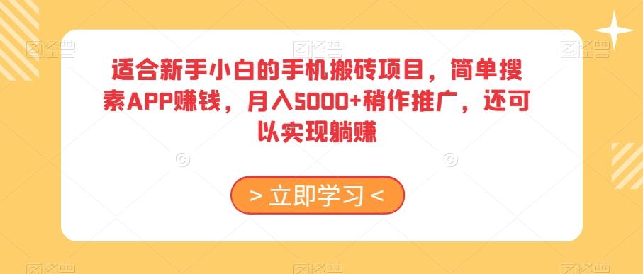 适合新手小白的手机搬砖项目，简单搜素APP赚钱，月入5000+稍作推广，还可以实现躺赚【揭秘】 - 小毅网创-小毅网创