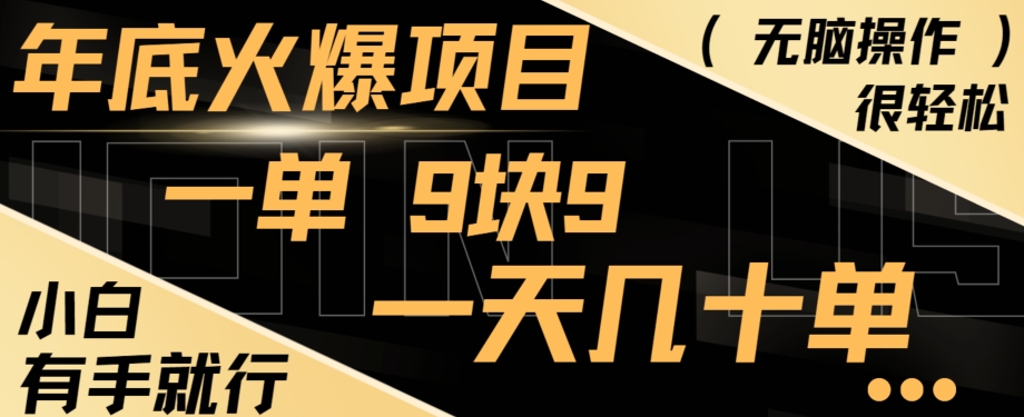 年底火爆项目，一单9.9，一天几十单，只需一部手机，傻瓜式操作，小白有手就行 - 小毅网创-小毅网创