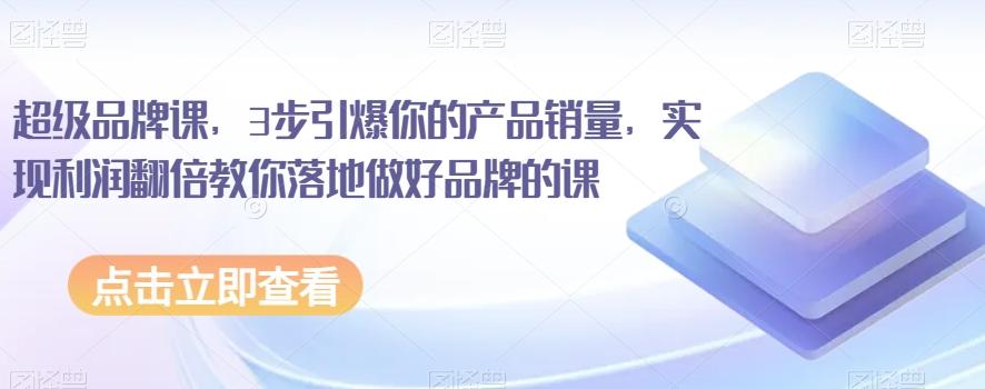 超级品牌课，3步引爆你的产品销量，实现利润翻倍教你落地做好品牌的课 - 小毅网创-小毅网创