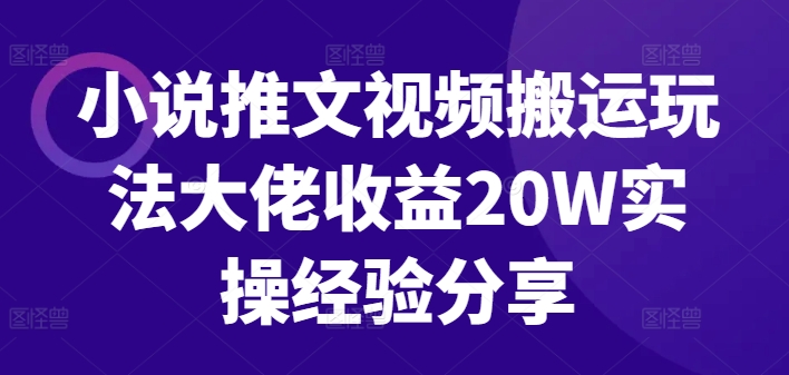 小说推文视频搬运玩法大佬收益20W实操经验分享 - 小毅网创-小毅网创