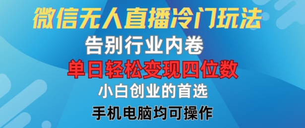 微信无人直播冷门玩法，告别行业内卷，单日轻松变现四位数，小白的创业首选【揭秘】 - 小毅网创-小毅网创