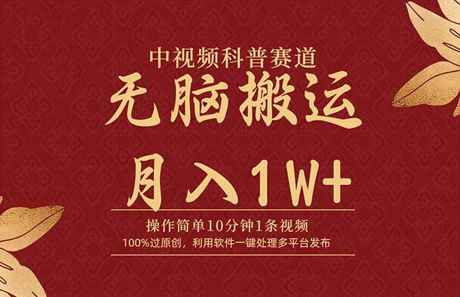 (9846期)中视频科普赛道，10分钟1条视频，条条爆款，100%过原创，无脑搬运月入1W+ - 小毅网创-小毅网创