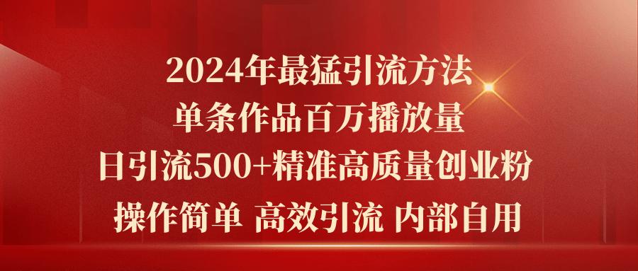 2024年最猛暴力引流方法，单条作品百万播放 单日引流500+高质量精准创业粉 - 小毅网创-小毅网创
