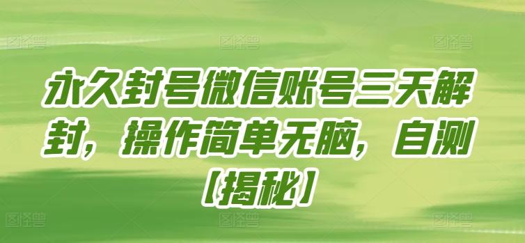 永久封号微信账号三天解封，操作简单无脑，自测【揭秘】 - 小毅网创-小毅网创