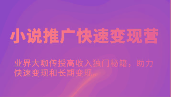 小说推广快速变现营-业界大咖传授高收入独门秘籍，助力快速变现和长期变现。 - 小毅网创-小毅网创