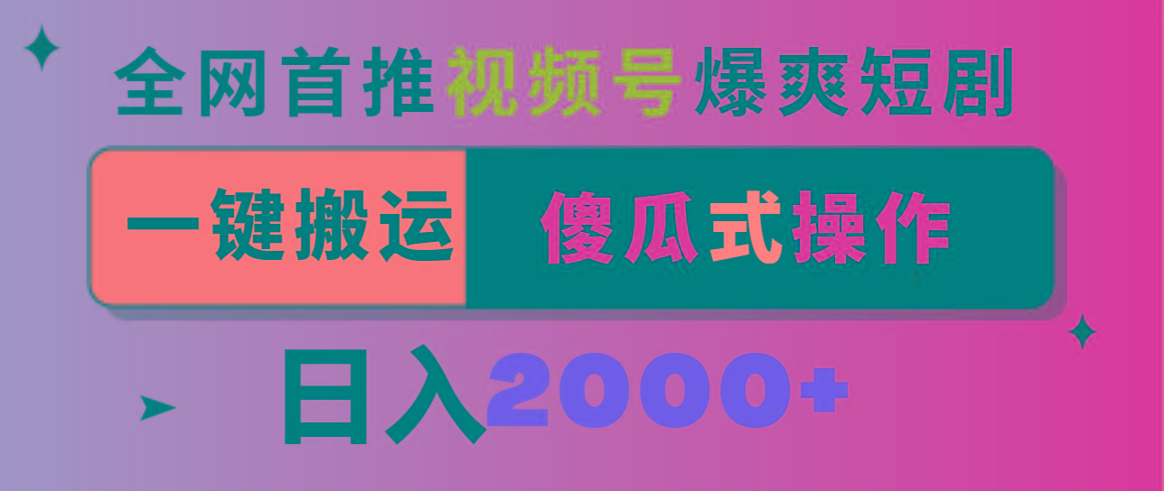 视频号爆爽短剧推广，一键搬运，傻瓜式操作，日入2000+ - 小毅网创-小毅网创