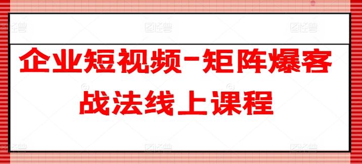 企业短视频-矩阵爆客战法线上课程 - 小毅网创-小毅网创
