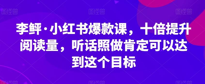 李鲆·小红书爆款课，十倍提升阅读量，听话照做肯定可以达到这个目标 - 小毅网创-小毅网创