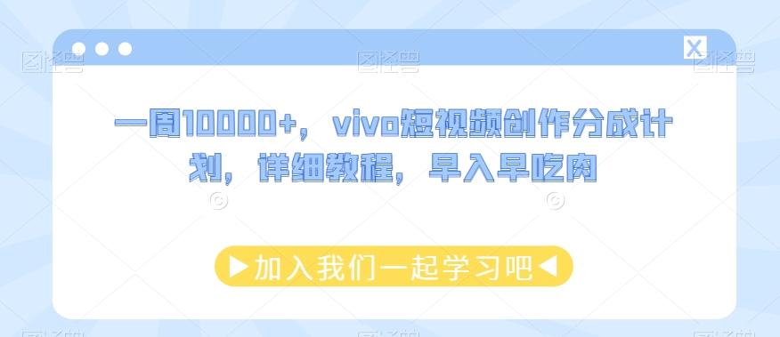一周10000+，vivo短视频创作分成计划，详细教程，早入早吃肉 - 小毅网创-小毅网创