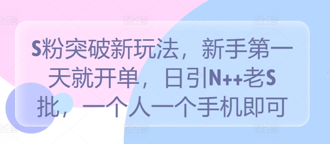 S粉突破新玩法，新手第一天就开单，日引N++老S批，一个人一个手机即可【揭秘】 - 小毅网创-小毅网创