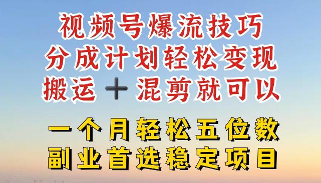 视频号爆流技巧，分成计划轻松变现，搬运 +混剪就可以，一个月轻松五位数稳定项目【揭秘】 - 小毅网创-小毅网创