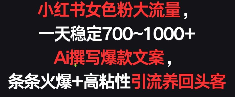 小红书女色粉大流量，一天稳定700~1000+  Ai撰写爆款文案，条条火爆+高粘性引流养回头客【揭秘】 - 小毅网创-小毅网创