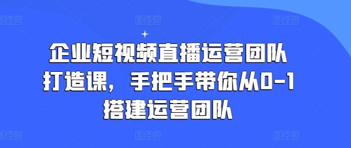 企业短视频直播运营团队打造课，手把手带你从0-1搭建运营团队 - 小毅网创-小毅网创