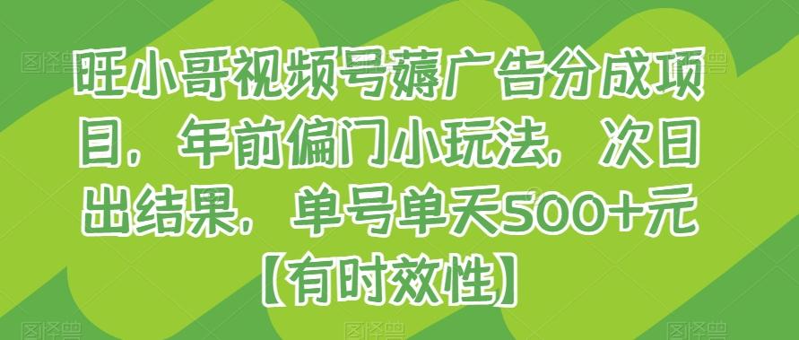 旺小哥视频号薅广告分成项目，年前偏门小玩法，次日出结果，单号单天500+元【有时效性】 - 小毅网创-小毅网创