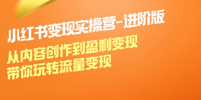 小红书变现实操营进阶版：从内容创作到盈利变现，带你玩转流量变现 - 小毅网创-小毅网创