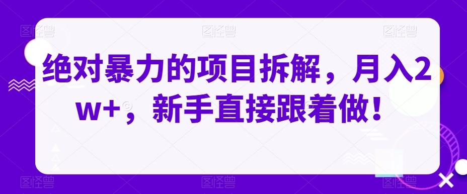 绝对暴力的项目拆解，月入2w+，新手直接跟着做！ - 小毅网创-小毅网创