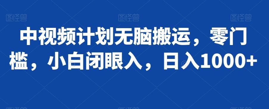 中视频计划无脑搬运，零门槛，小白闭眼入，日入1000+ - 小毅网创-小毅网创