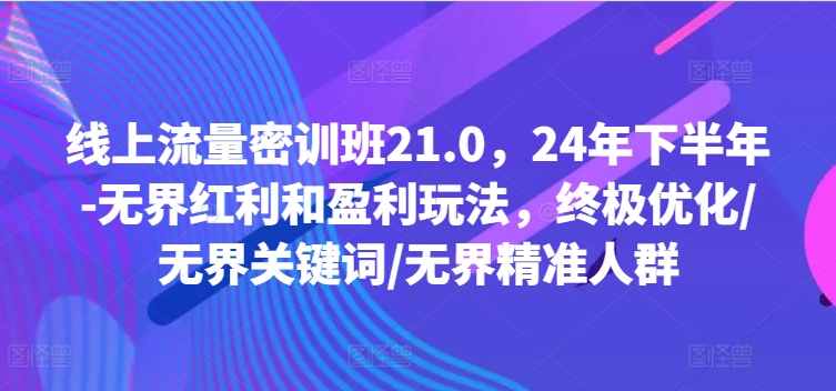 线上流量密训班21.0，24年下半年-无界红利和盈利玩法，终极优化/无界关键词/无界精准人群 - 小毅网创-小毅网创