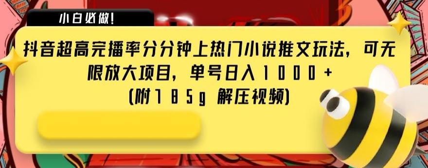抖音超高完播率分分钟上热门小说推文玩法，可无限放大项目，单号日入1000+(附785g解压视频)【揭秘】 - 小毅网创-小毅网创