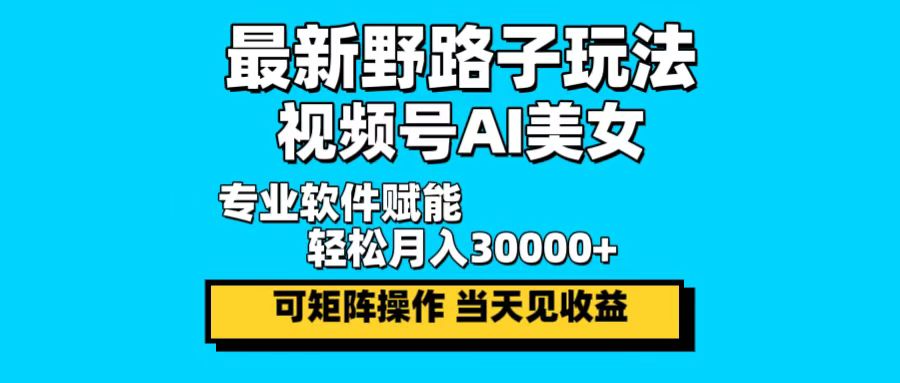 最新野路子玩法，视频号AI美女，当天见收益，轻松月入30000＋ - 小毅网创-小毅网创