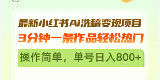 最新小红书Ai洗稿变现项目 3分钟一条作品轻松热门 操作简单，单号日入800+ - 小毅网创-小毅网创