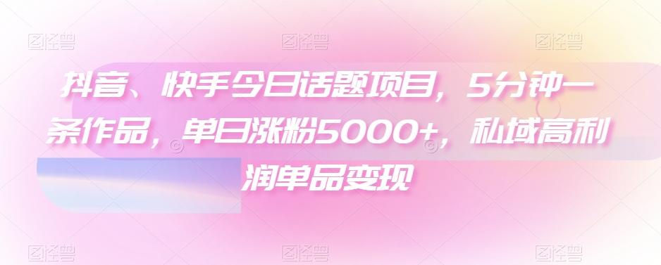 抖音、快手今日话题项目，5分钟一条作品，单日涨粉5000+，私域高利润单品变现 - 小毅网创-小毅网创