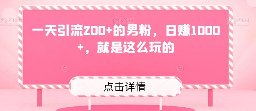 一天引流200+的男粉，日赚1000+，就是这么玩的 - 小毅网创-小毅网创