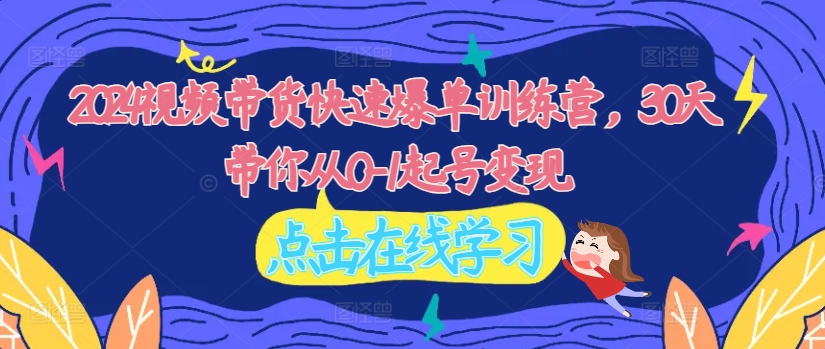 2024视频带货快速爆单训练营，30天带你从0-1起号变现 - 小毅网创-小毅网创