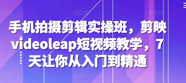 手机拍摄剪辑实操班，剪映videoleap短视频教学，7天让你从入门到精通 - 小毅网创-小毅网创